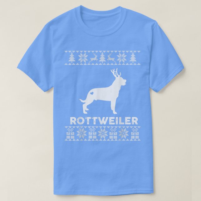 Camiseta Rottweiler Cachorro Lover Xmas Reindeer Feia Natal (Frente do Design)