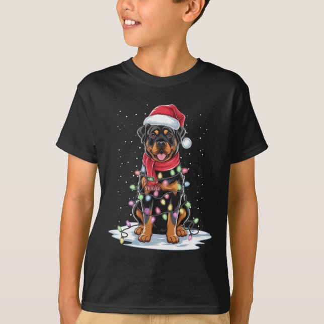Camiseta Rottweiler Cachorro Noel Hábor Árvore de Natal Lev (Frente)