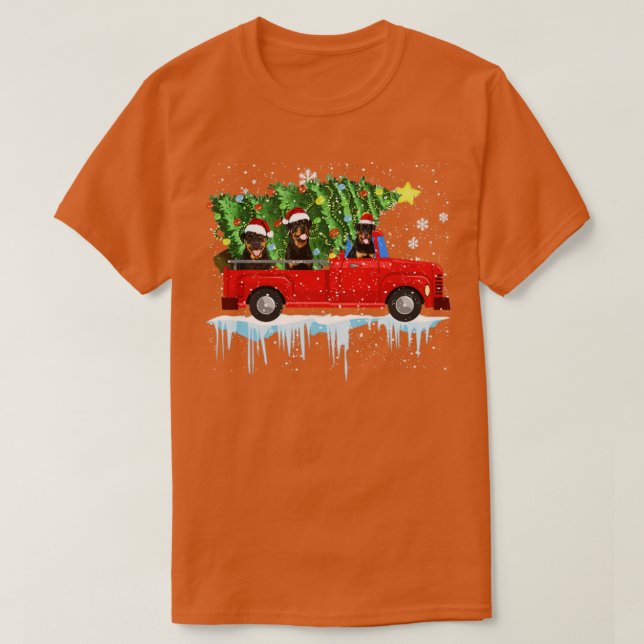 Camiseta Rottweiler Cachorro Vermelho Carro Feliz de Natal (Frente do Design)