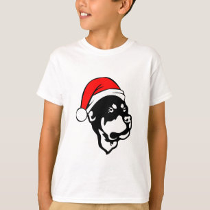 Camiseta Rottweiler Cachorro vestindo Natal Vermelho Chapéu