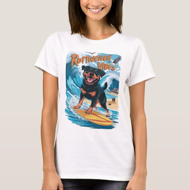 Camiseta Rottweiler Cães Surfing (Frente)