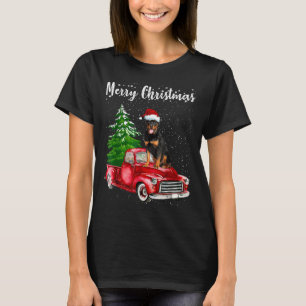 Camiseta Rottweiler Caminhão Vermelho Feliz Cão de Natal Lo