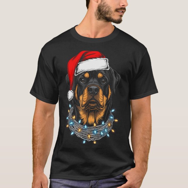 Camiseta Rottweiler Christmas Lights Santa Xmas Dog Lover  (Frente)