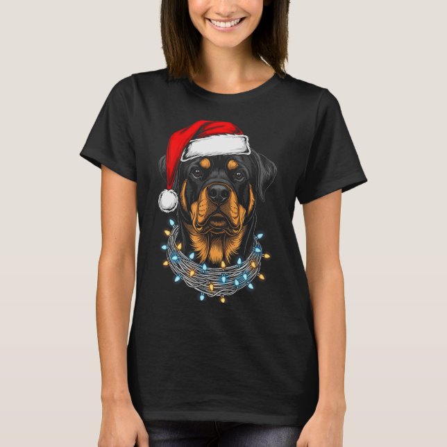 Camiseta Rottweiler Christmas Lights Santa Xmas Dog Lover  (Frente)
