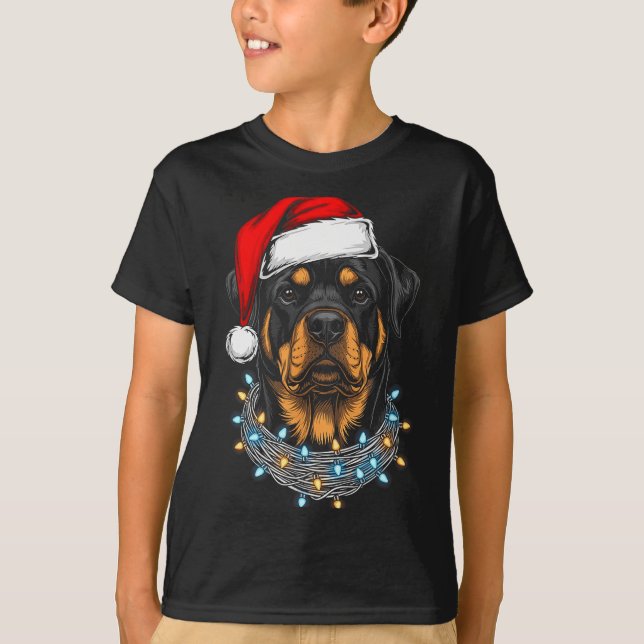 Camiseta Rottweiler Christmas Lights Santa Xmas Dog Lover  (Frente)