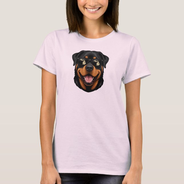 Camiseta Rottweiler de Michigan Usando Óculos de Sol (Frente)