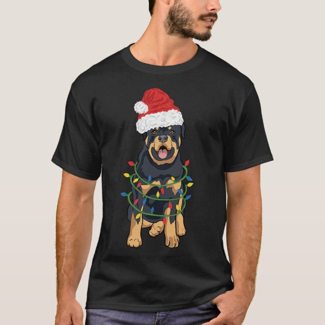 Camiseta Rottweiler De Natal Rottweiler Em Santa Hat E L (Frente)