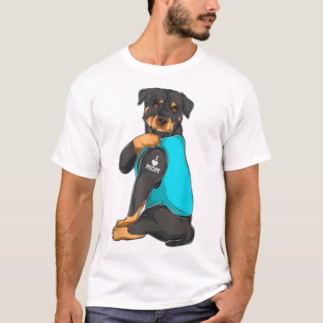 Camiseta Rottweiler Eu Amo Mamãe Tatuagem Roupa Cachorro Ma (Frente)