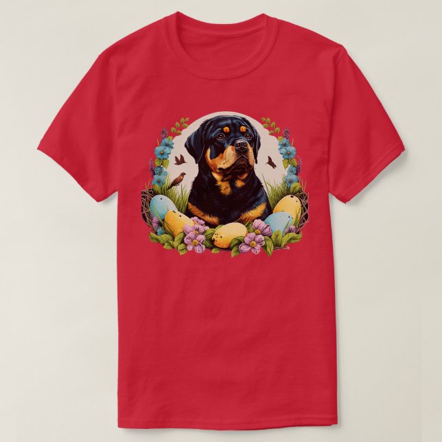 Camiseta Rottweiler feliz dia das páscoa (Frente do Design)