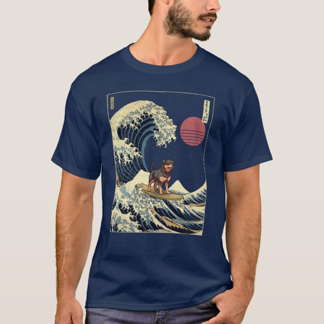 Camiseta Rottweiler Kanagawa Japanese Surfing Wave girl (Frente)