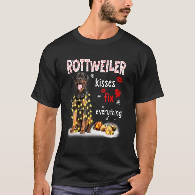 Camiseta Rottweiler Kisses Conserte Tudo A Luz De Natal P (Frente)