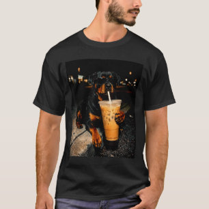 Camiseta Rottweiler legal bebendo café gelado arte engraçad