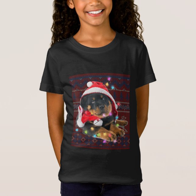 Camiseta Rottweiler Natal Luzes Feias Suores Feios (Frente)