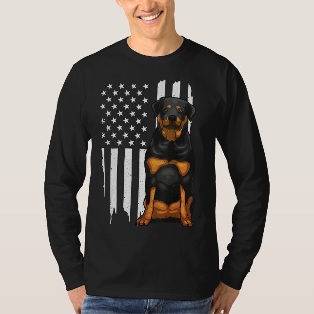 Camiseta Rottweiler - O Cão de Bandeira Americano para Home (Frente)