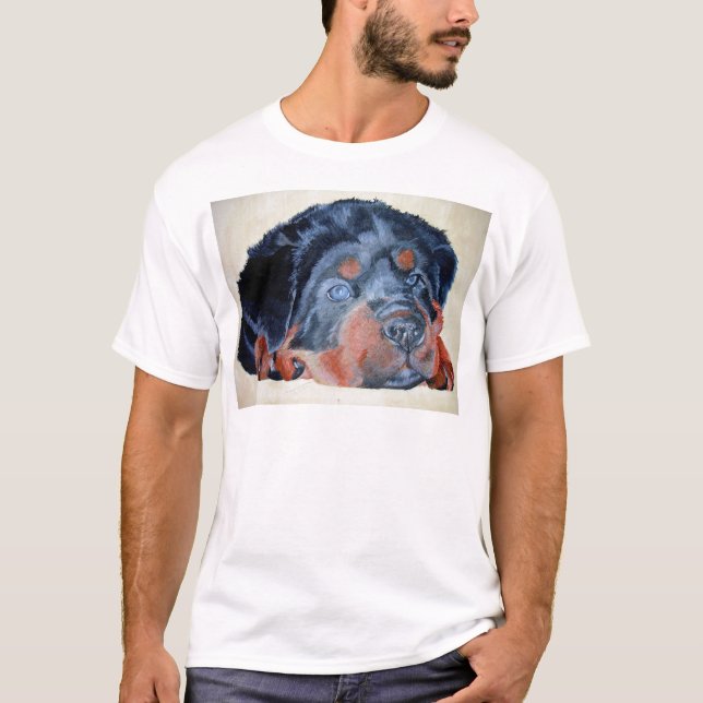 Camiseta Rottweiler Puppy Retrato Artístico Pet (Frente)