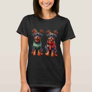 Camiseta Rottweiler Reindeer Santa Hat Xmas Luzes Natal