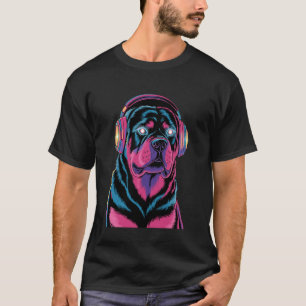 Camiseta Rottweiler Retrô, Fone de Ouvido Rave Dog, Amante
