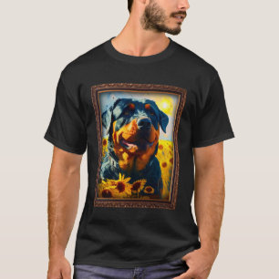 Camiseta Rottweiler Rottie Painting Sunflower Flower Mãe Wo