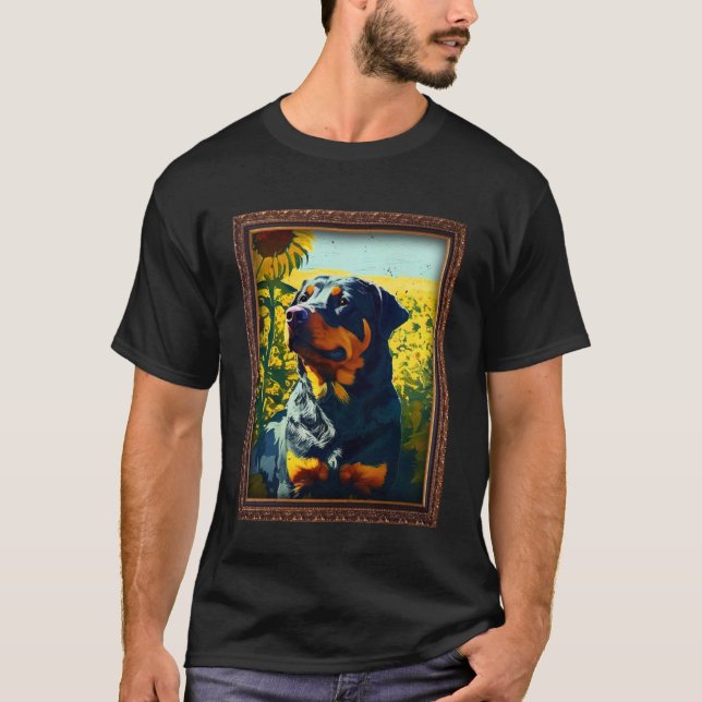 Camiseta Rottweiler Rottie Painting Sunflower Flower Mãe Wo (Frente)