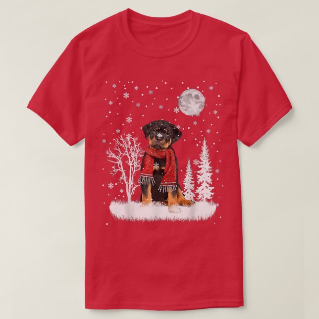 Camiseta Rottweiler Sob Lua A Neve Natal Pajama (Frente do Design)