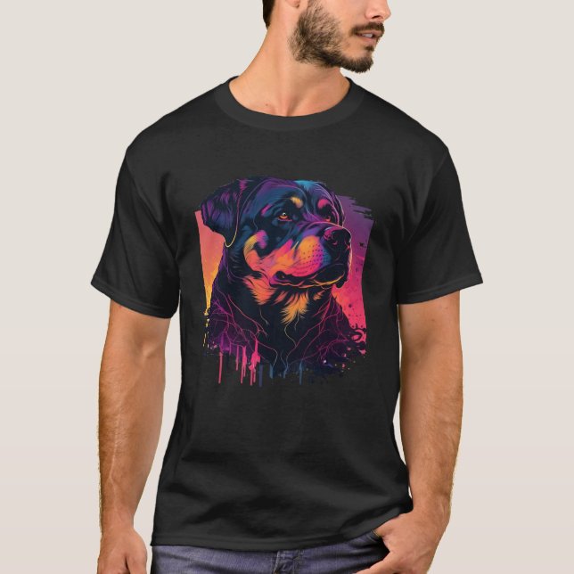 Camiseta Rottweiler Synthwave 80s Retrowave Aesthetic (Frente)