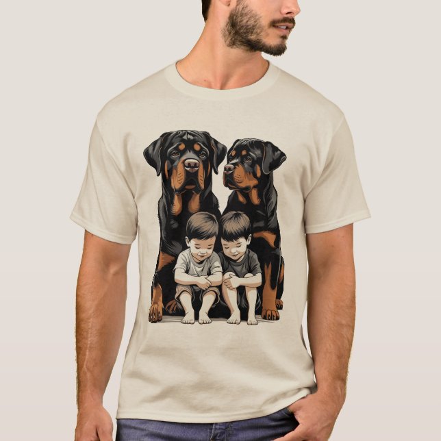 Camiseta Rottweilers Como Guardiões Leais De Crianças (Frente)