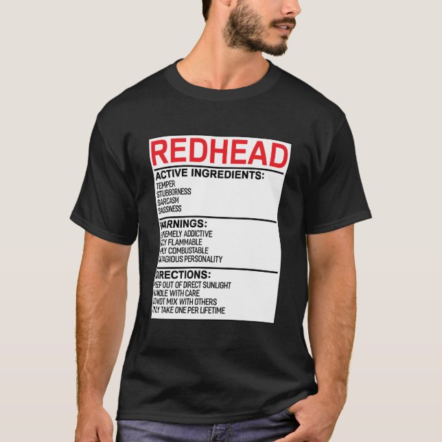Camiseta Rótulo de aviso da ruiva Cabeça vermelha Humor Eng (Frente)