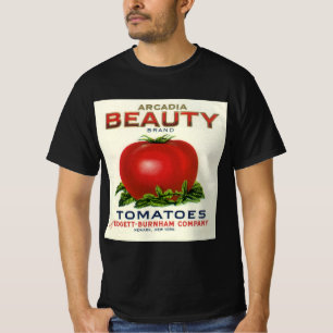 Camiseta Rótulo de Caixa de Frutas Antiga, Tomates Arcadia 