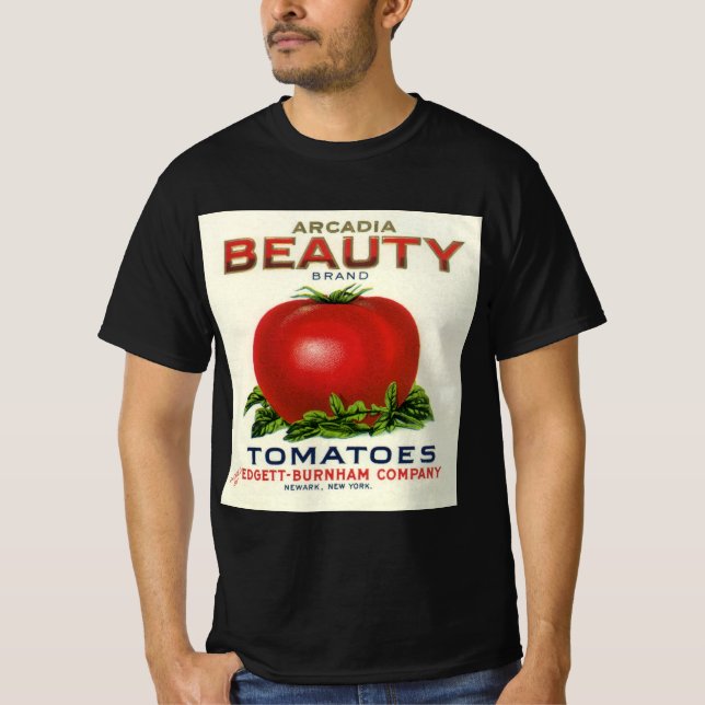 Camiseta Rótulo de Caixa de Frutas Antiga, Tomates Arcadia  (Frente)