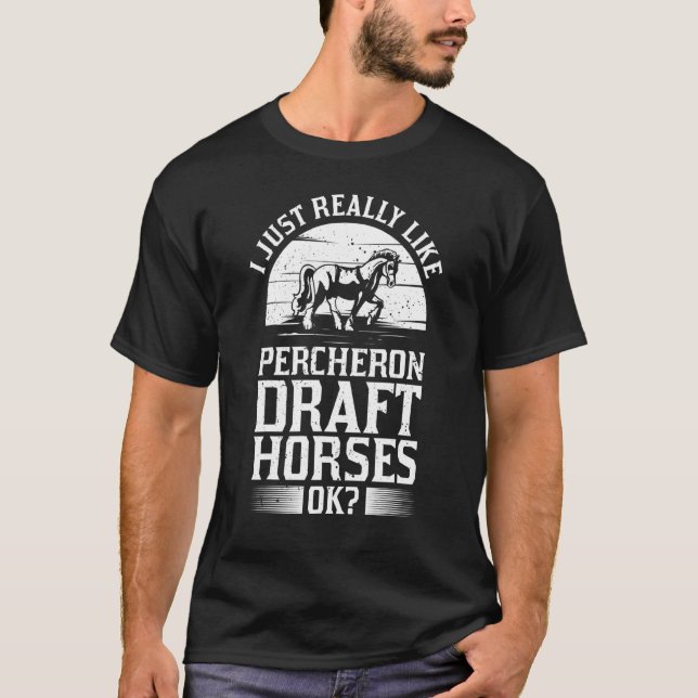 Camiseta Rótulo de Cavalo de Percheron Draft Horse Riding S (Frente)