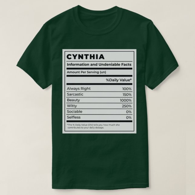 Camiseta Rótulo de Comida Engraçado Ingredientes Femininos  (Frente do Design)