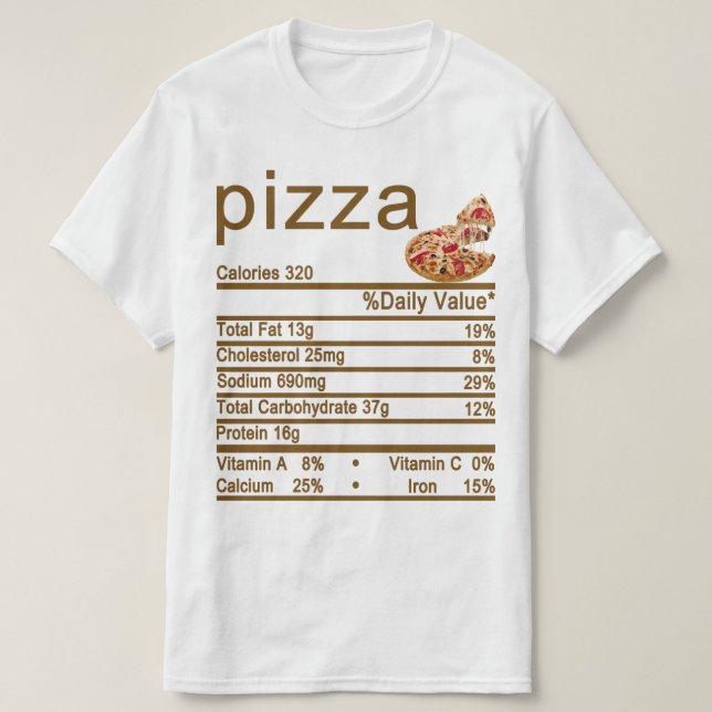 Camiseta rótulo de Fatos de Nutrição de pizza (Frente do Design)