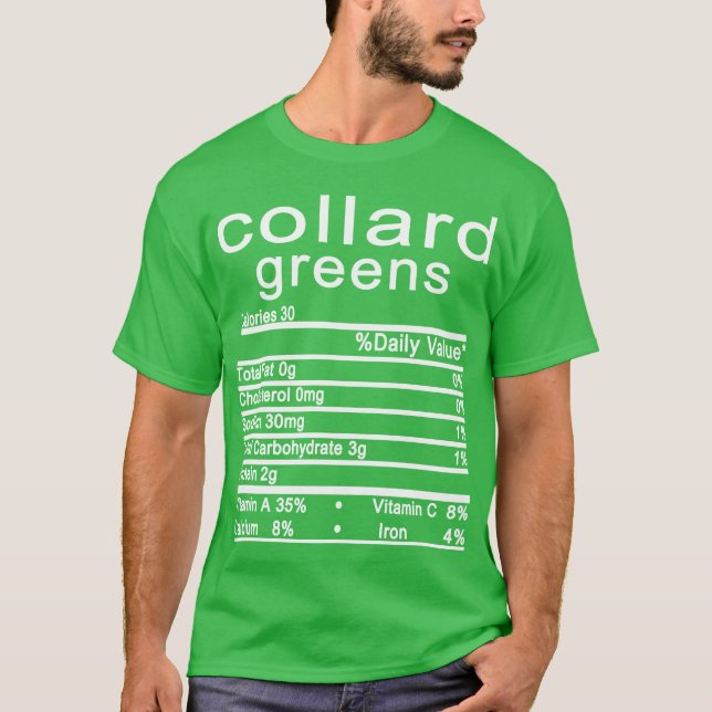 Camiseta rótulo de Fatos de Nutrição verde-colard (Frente)