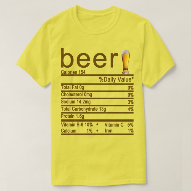 Camiseta Rótulo de Fatos Nutricionais da cerveja (Frente do Design)