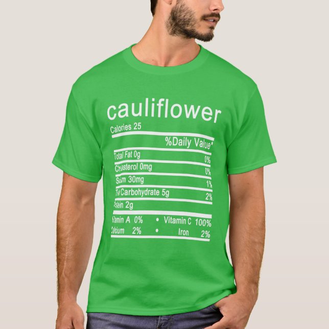Camiseta Rótulo de Fatos Nutricionais da couve-flor Ação de (Frente)
