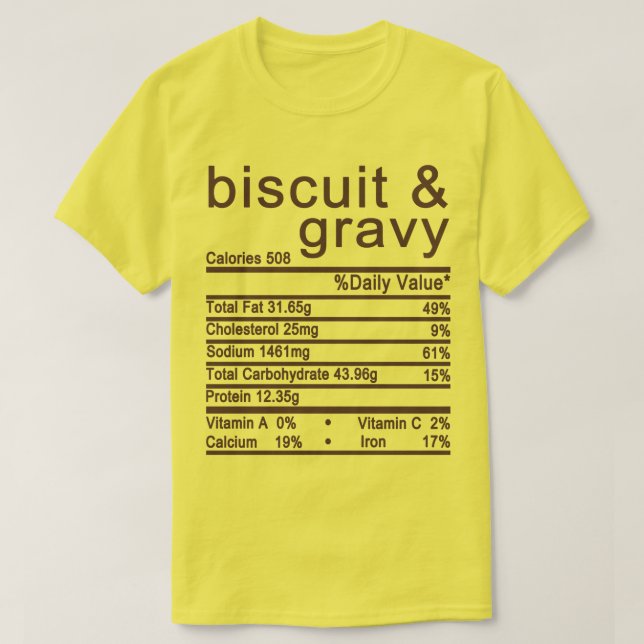 Camiseta Rótulo de Fatos Nutricionais de biscoitos e molho (Frente do Design)