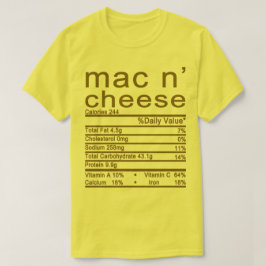 Camiseta rótulo de Fatos Nutricionais de Mac e Queijos