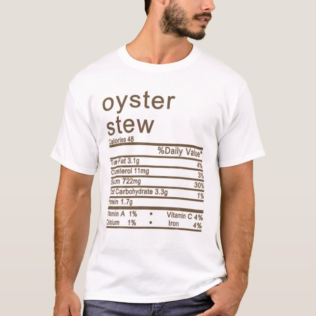 Camiseta Rótulo de Fatos Nutricionais de Ostra de Ostra (Frente)