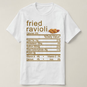 Camiseta rótulo de Fatos Nutricionais de Raxvioli frito