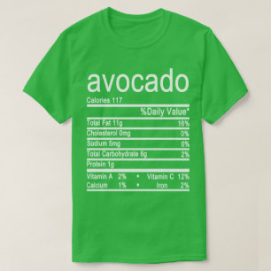 Camiseta rótulo de Fatos Nutricionais do abacate