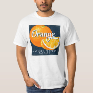 Camiseta Rótulo de Fruta de Imagem Laranja