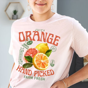 Camiseta Rótulo de Fruta Vintage Laranja