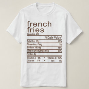 Camiseta rótulo de informações nutricionais de batatas frit