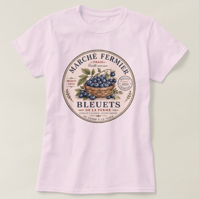 Camiseta Rótulo de Mirtilos Vintage (Frente do Design)