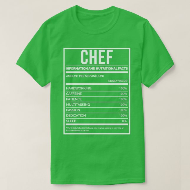 Camiseta Rótulo de Nutrição do Cozinhar Engraçado Chef (Frente do Design)