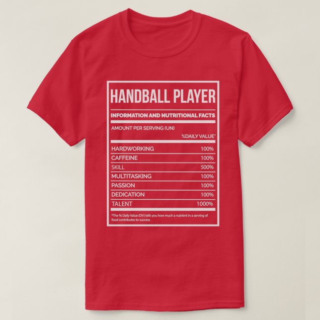 Camiseta Rótulo de Nutrição do Handball Funny Handball (Frente do Design)