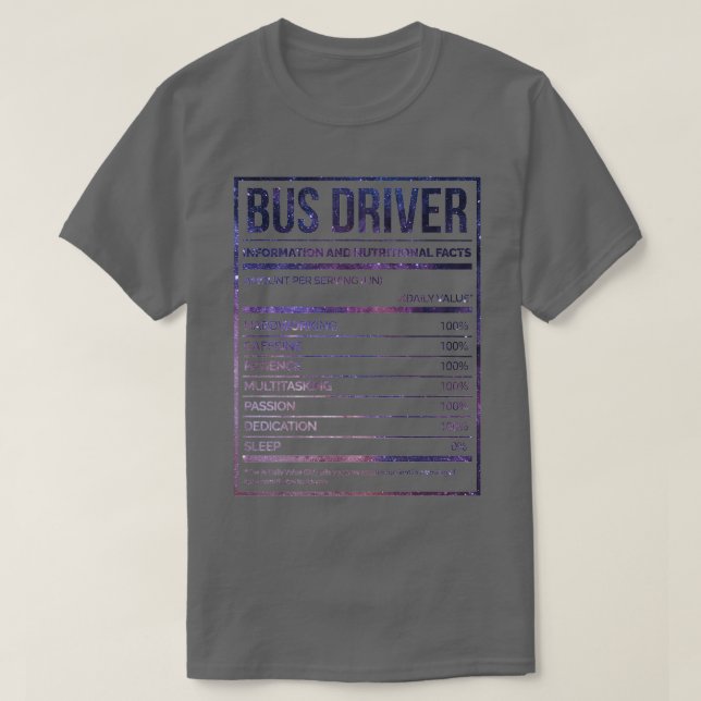 Camiseta Rótulo de Nutrição para Condução de Barramento Eng (Frente do Design)