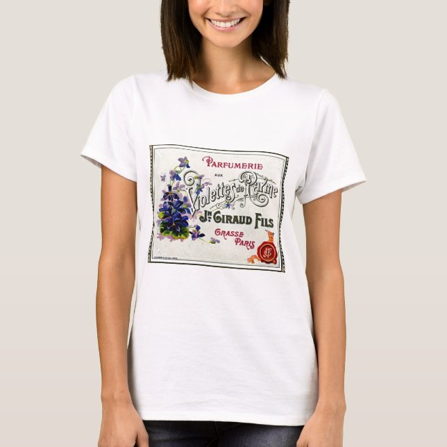 Camiseta Rótulo de Perfume da Violeta Francesa (Frente)