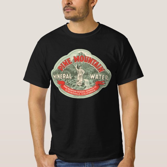 Camiseta Rótulo de Produto Antigo, Água Mineral Pine Mounta (Frente)