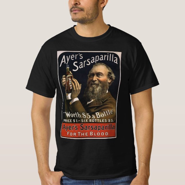 Camiseta Rótulo de Produto Antigo, Bebida Sarsaparilha de A (Frente)